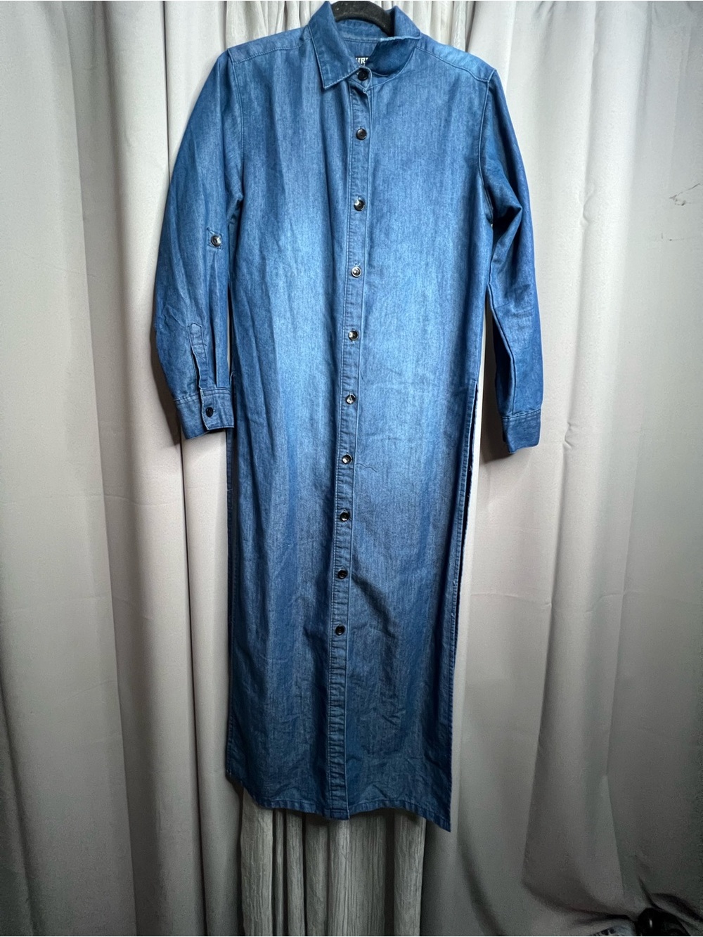 Thrill Jeans Light-Wash Denim Maxi Shirt Dress Duster